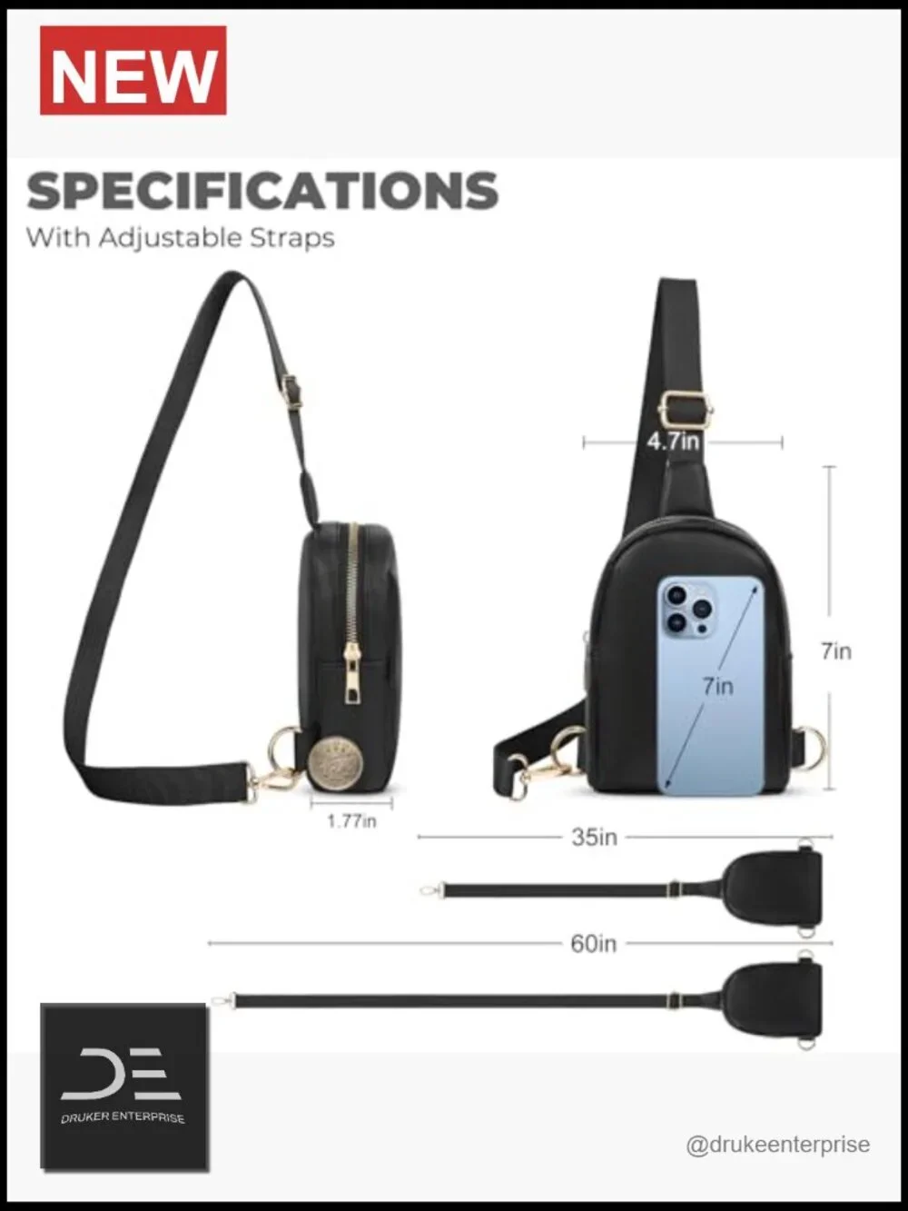 Small PU Leather Sling Bag with Adjustable Strap Crossbody